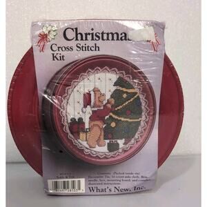 Christmas Cross Stitch Kit What's New Inc Teddy & Tree Decorative Tin Holiday